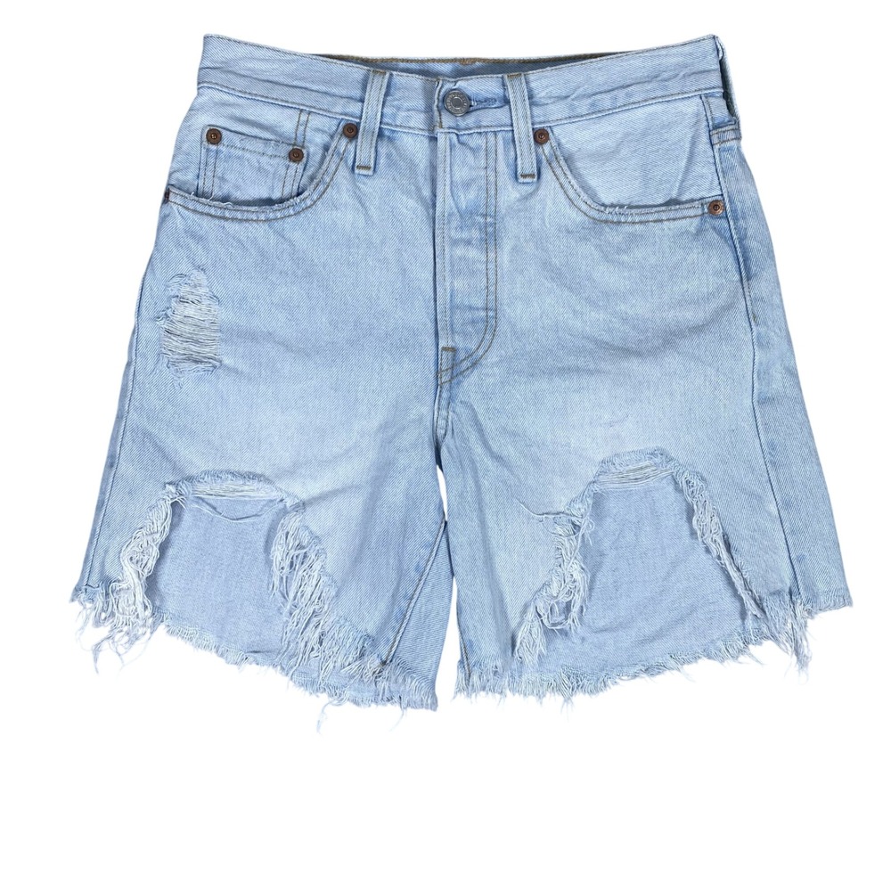 Levi's‎ 501 Original Shorts Womens Size 24 Light Wash Distressed Frayed Denim